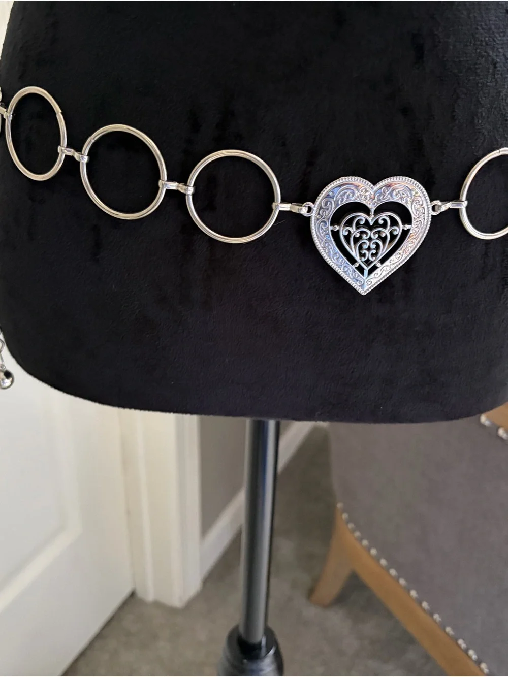 Silver Heart-Link Ring Chain Belt for Women